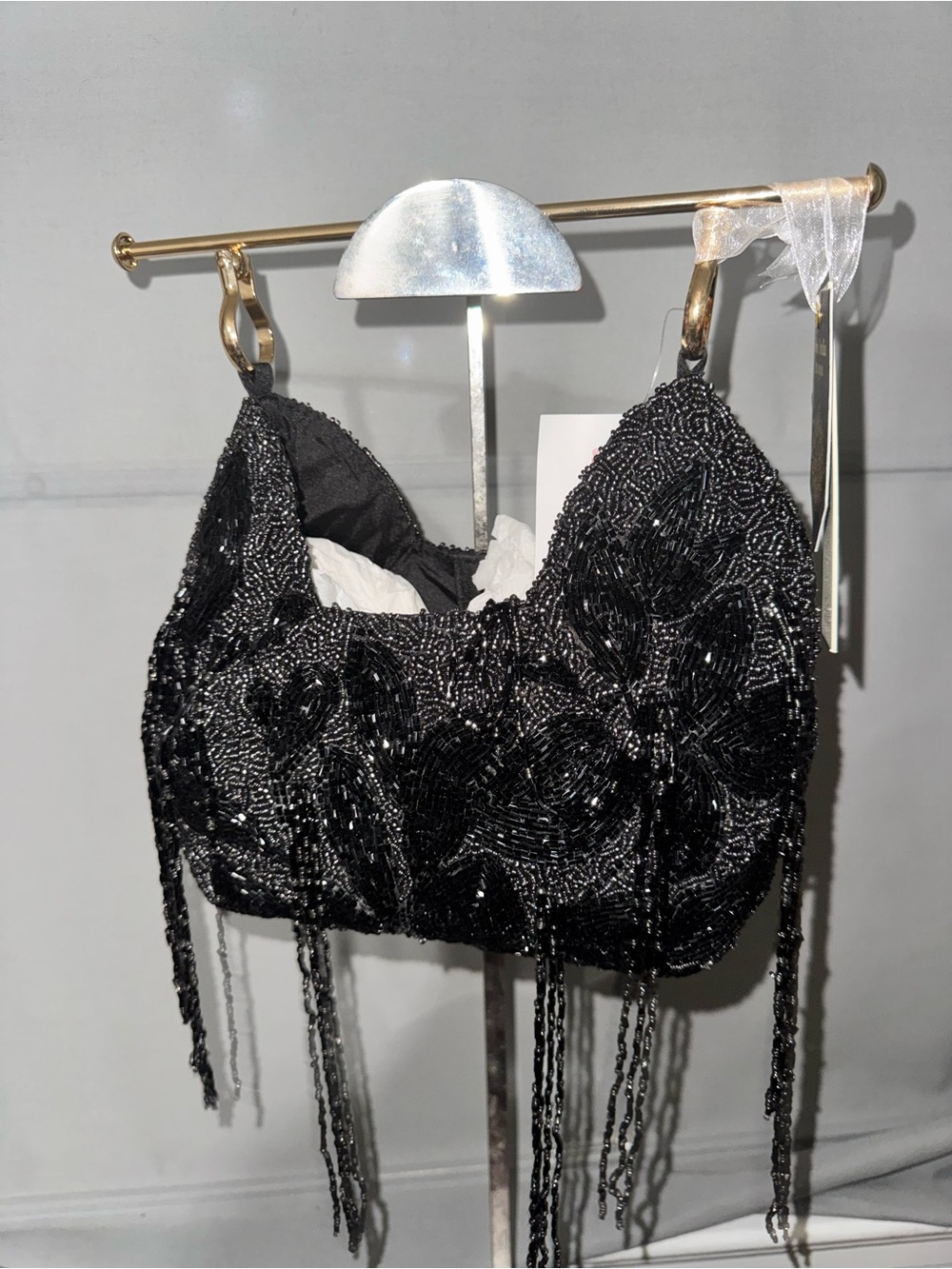 Women’s Beaded Fringe Bag - Black